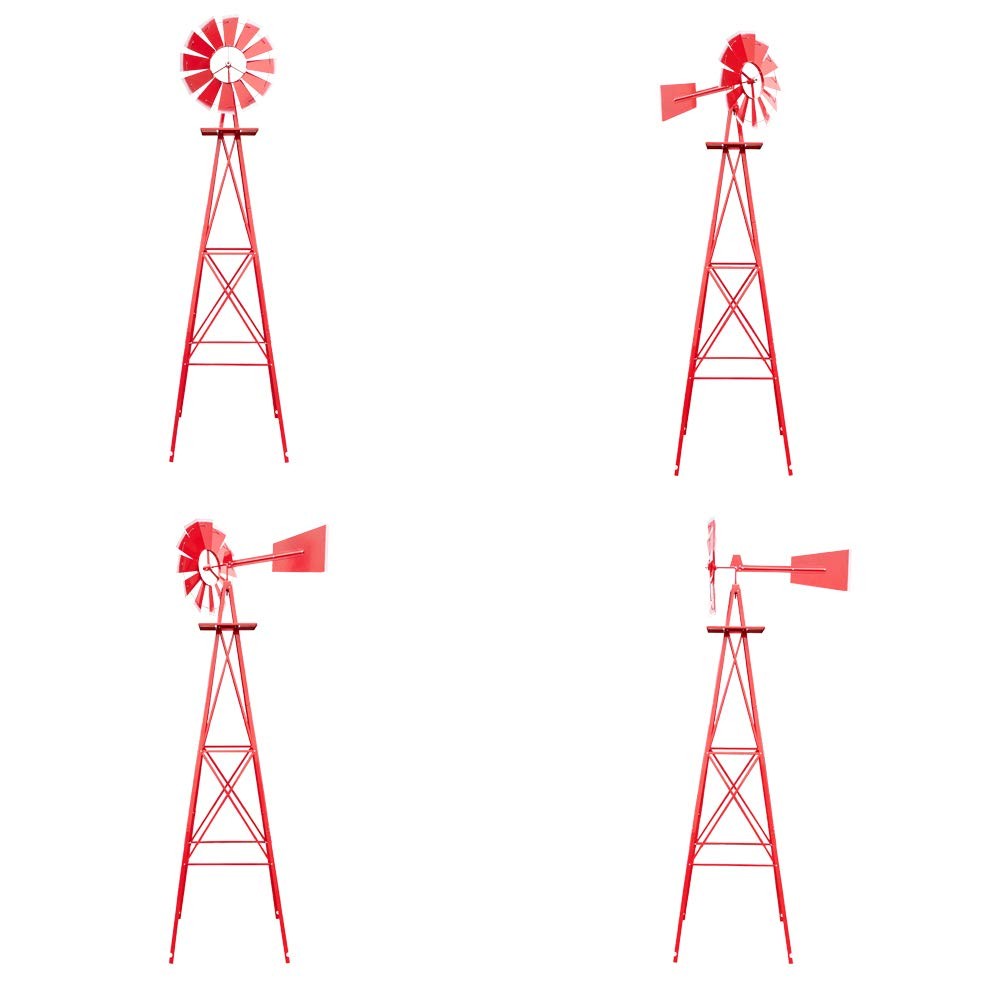 DANGRUUT 8FT Ornamental Windmill Weather Vane Heavy Duty Metal Red