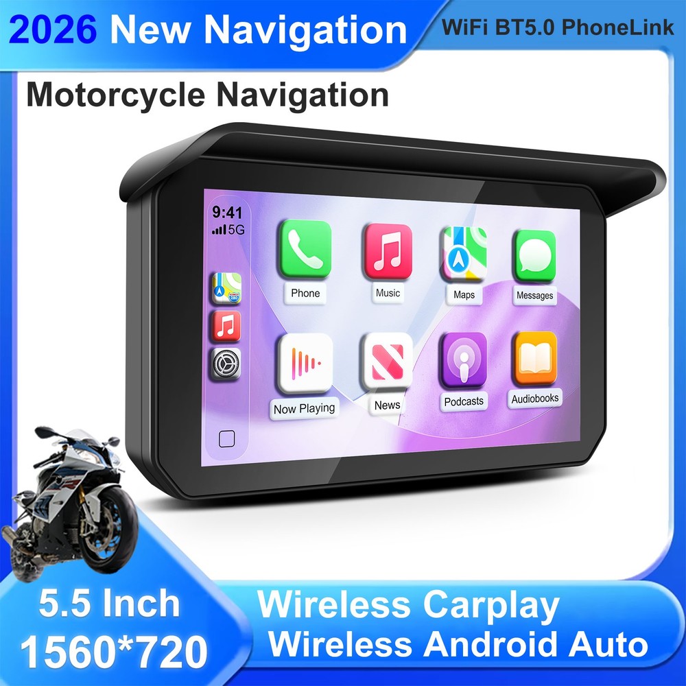 Motorcycle CarPlay Android Auto GPS Navigation System Waterproof Touch Screen BT