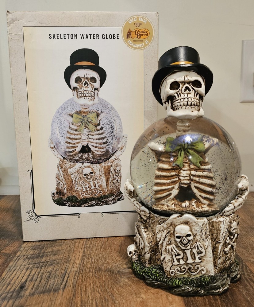Cracker Barrel Halloween Glitter Skeleton Lighted Globe 10.5"
