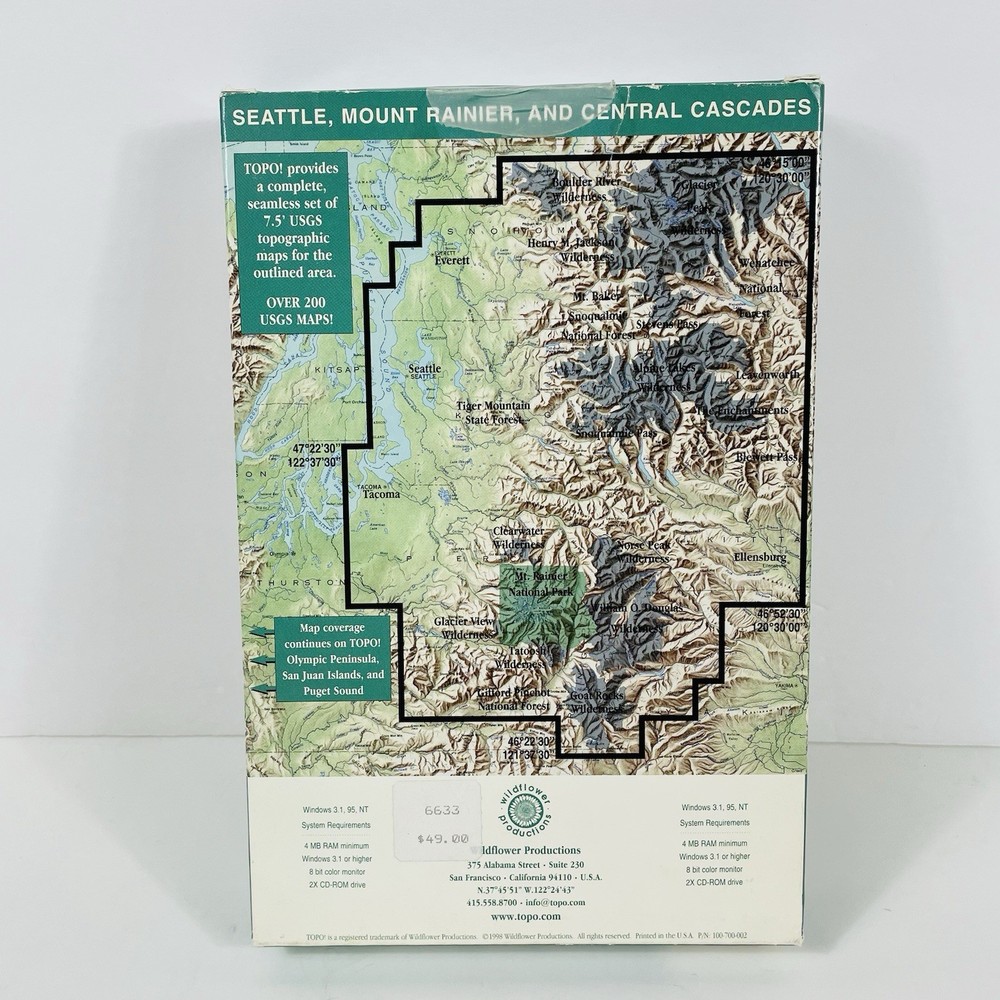 Topo Interactive Maps on CD-ROM Seattle Mount Rainier and Central Cascades