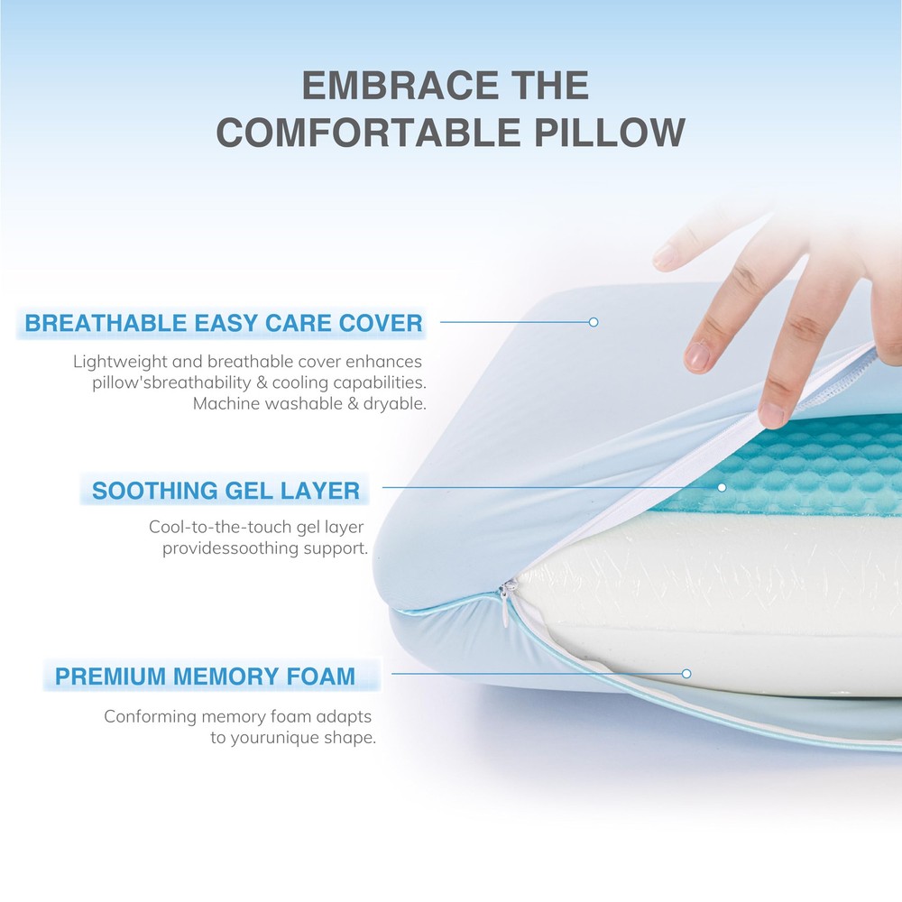Cooling Memory Foam Pillow with Two-Sided Reversible Cover, Neck Support for ...