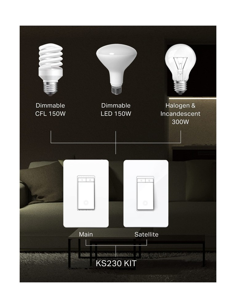 Kasa Smart 3 Way Dimmer Switch KIT, Dimmable Light Switch Compatible with Ale...