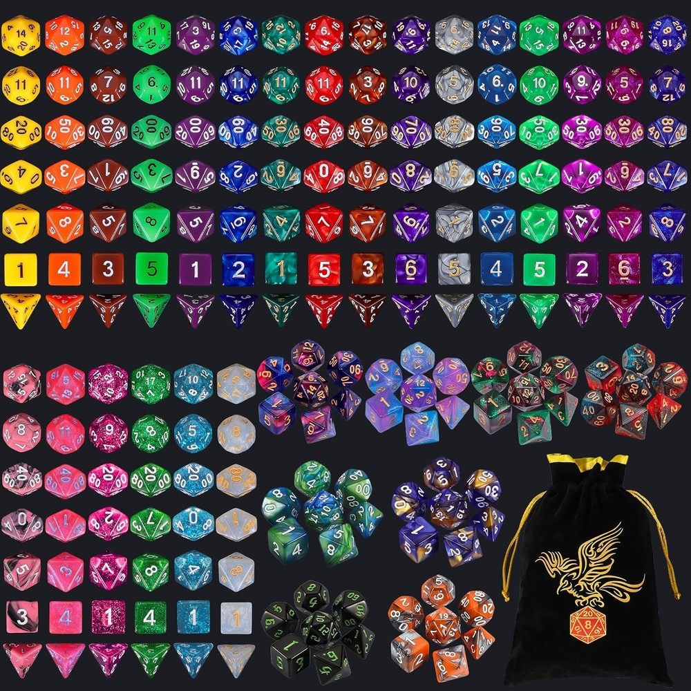 Complete 30 Sets Polyhedral Dice Collection with Large Drawstring Bag - 210pcs