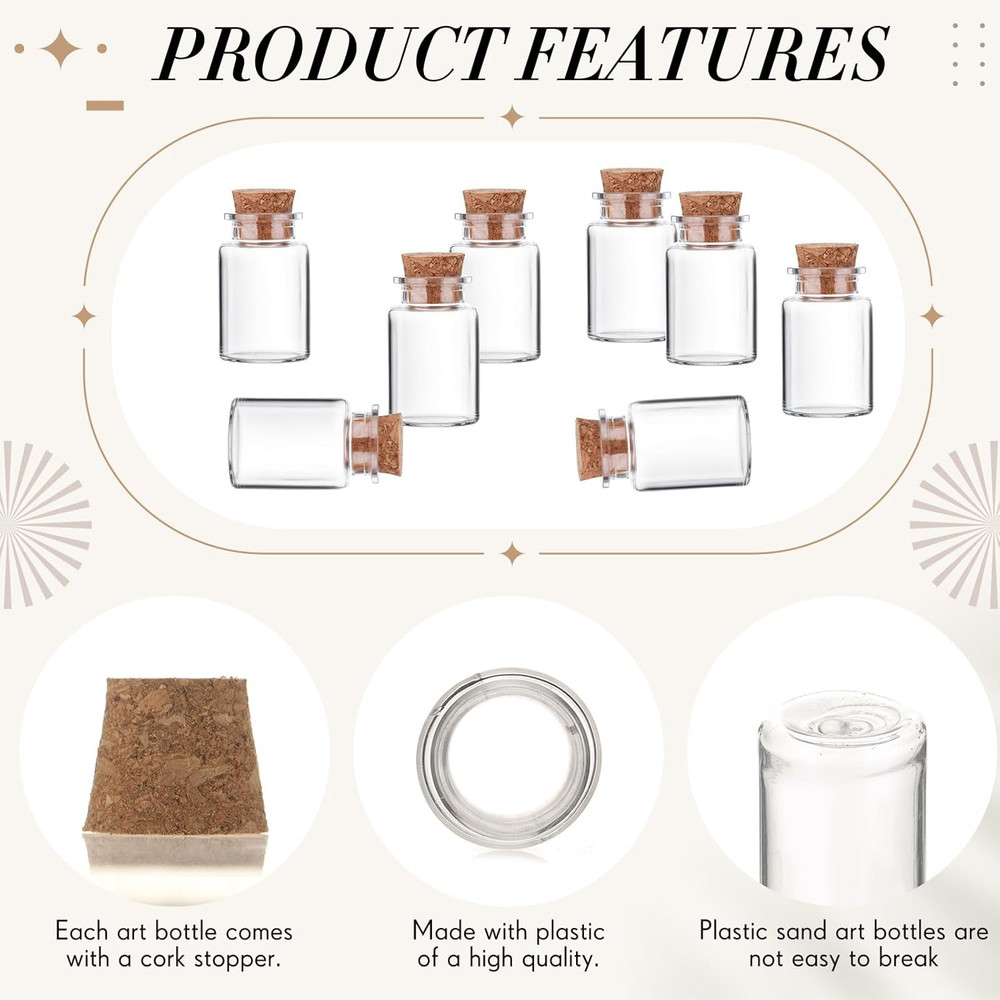 50 Packs 10ml Mini Plastic Bottles with Corks Small Potion Bottles Tiny Clear...