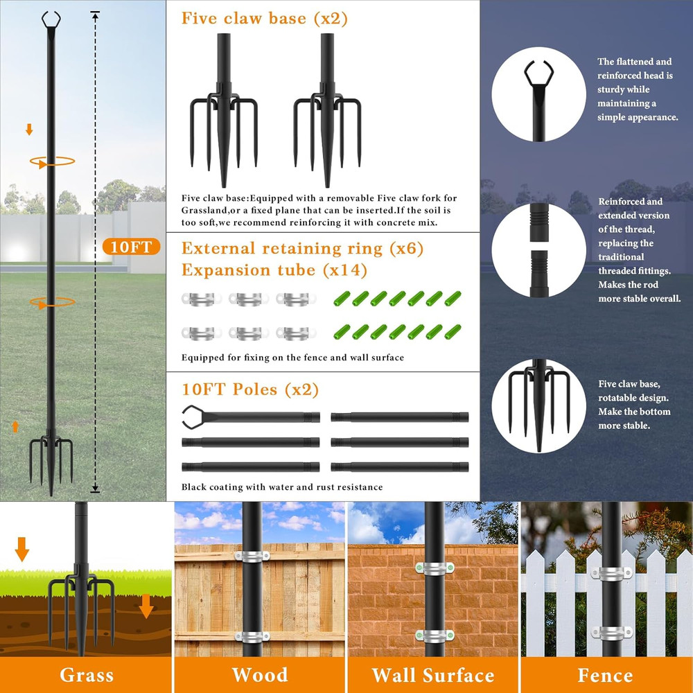 2 Pack String Light Poles,10 Ft Light Poles for outside String Lights,Outdoor Li