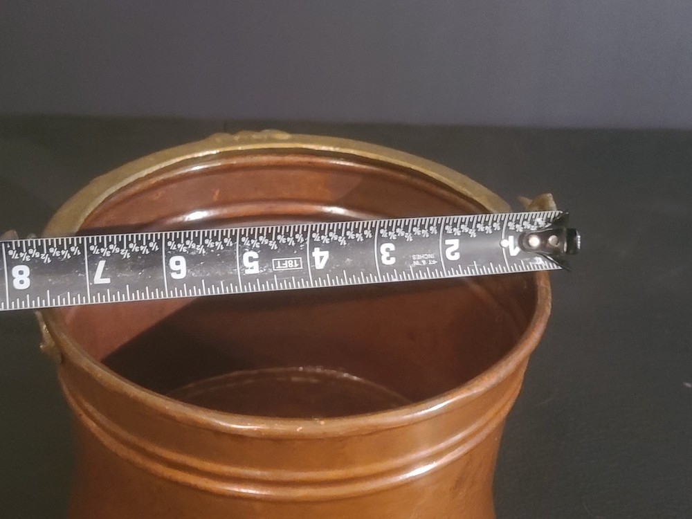 Copper Pot Cauldron Riveted Brass Handle Rivets Rustic Primitive Cottage AKSA 13