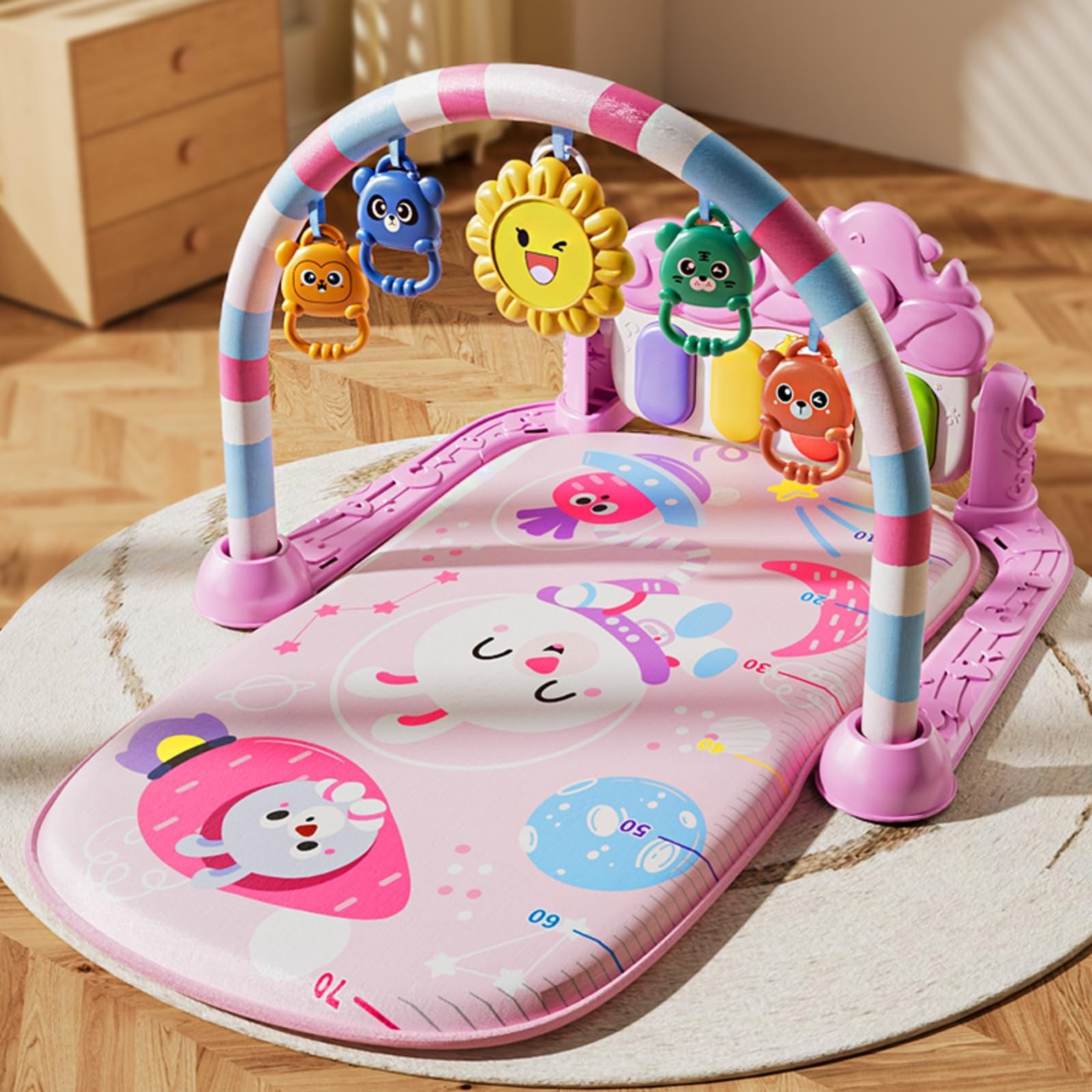 Baby Play Mat Baby Gym,Play Piano Tummy Time Baby Activity Mat, Music and Lig...