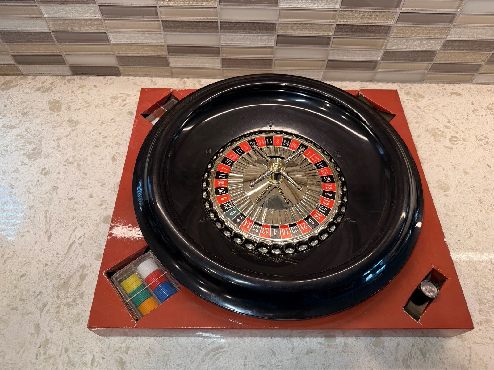16 Inch Roulette Wheel Game Set with Game Layout, Mini Chips, Rake