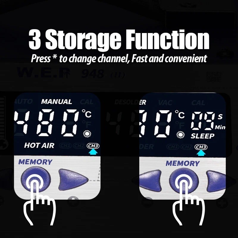 WEP 948-II 4-in-1 Digital Soldering & Desoldering Rework Station Kit Vacuum Pump