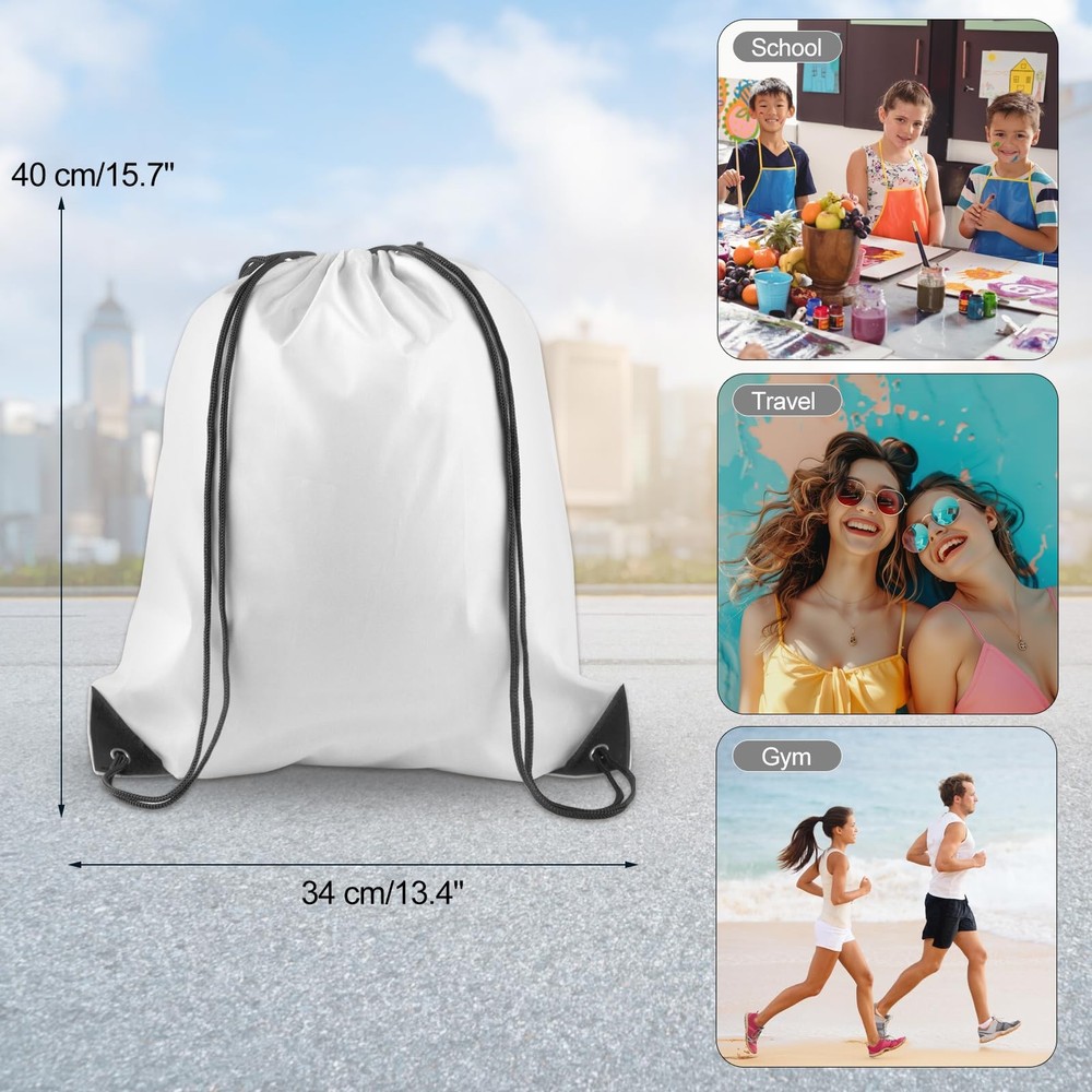 KUUQA 12 Pcs Drawstring Backpack Bags Bulk White 15.7"*13.4",