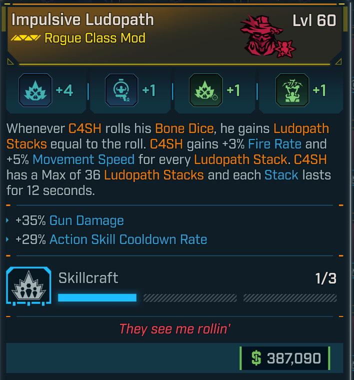 Borderlands 4⭐IMPULSIVE LUDOPATH ROGUE CLASS MOD⭐C4SH⭐GUN DAMAGE