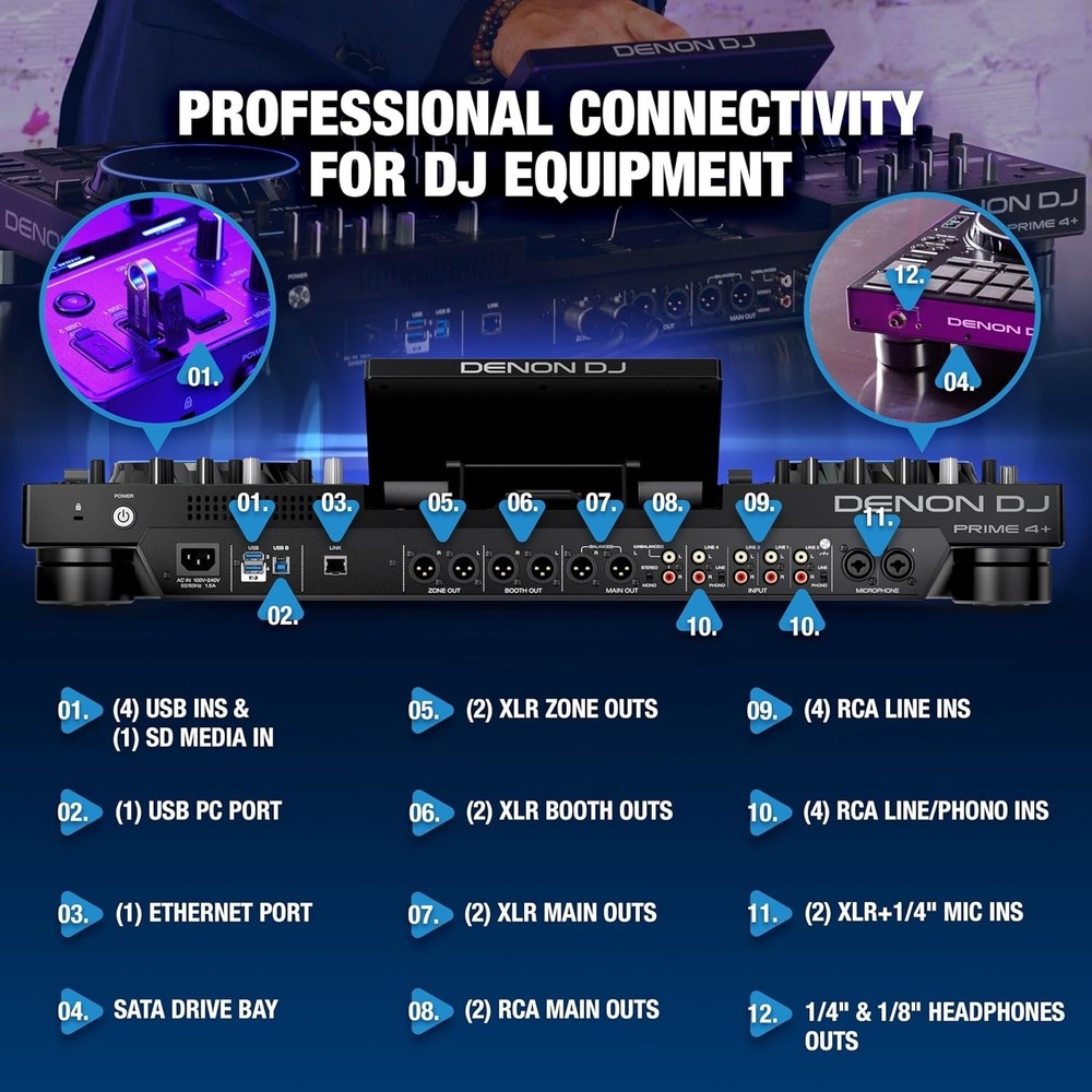 4-Deck Prime 4+ DJ Controller with Wi-Fi Streaming & Dynamic Drop Sampler Mixer