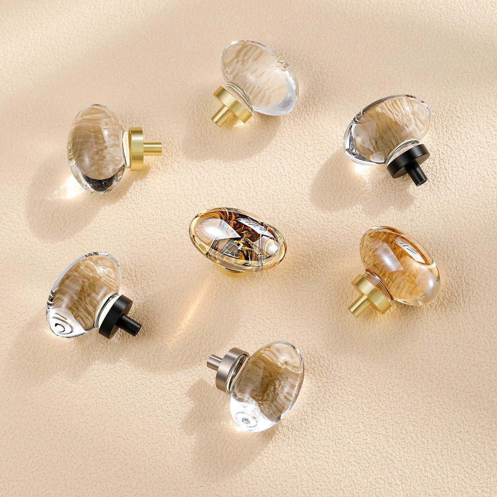 8 Pack Champagne Crystal Cabinet Knobs, Gold Cabinet Glass Knobs for Dresser ...