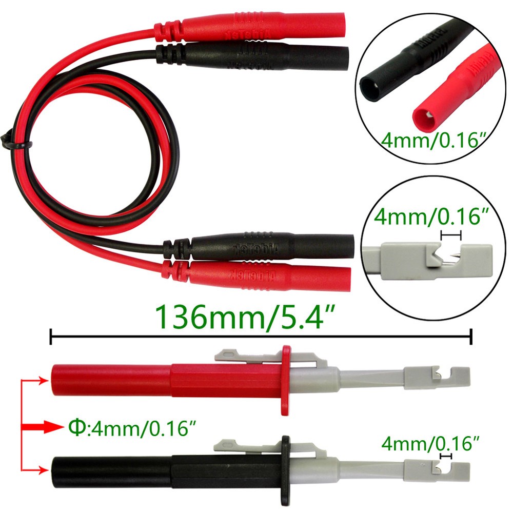Test clip set insulation piercing red black banana plug stacking test leads