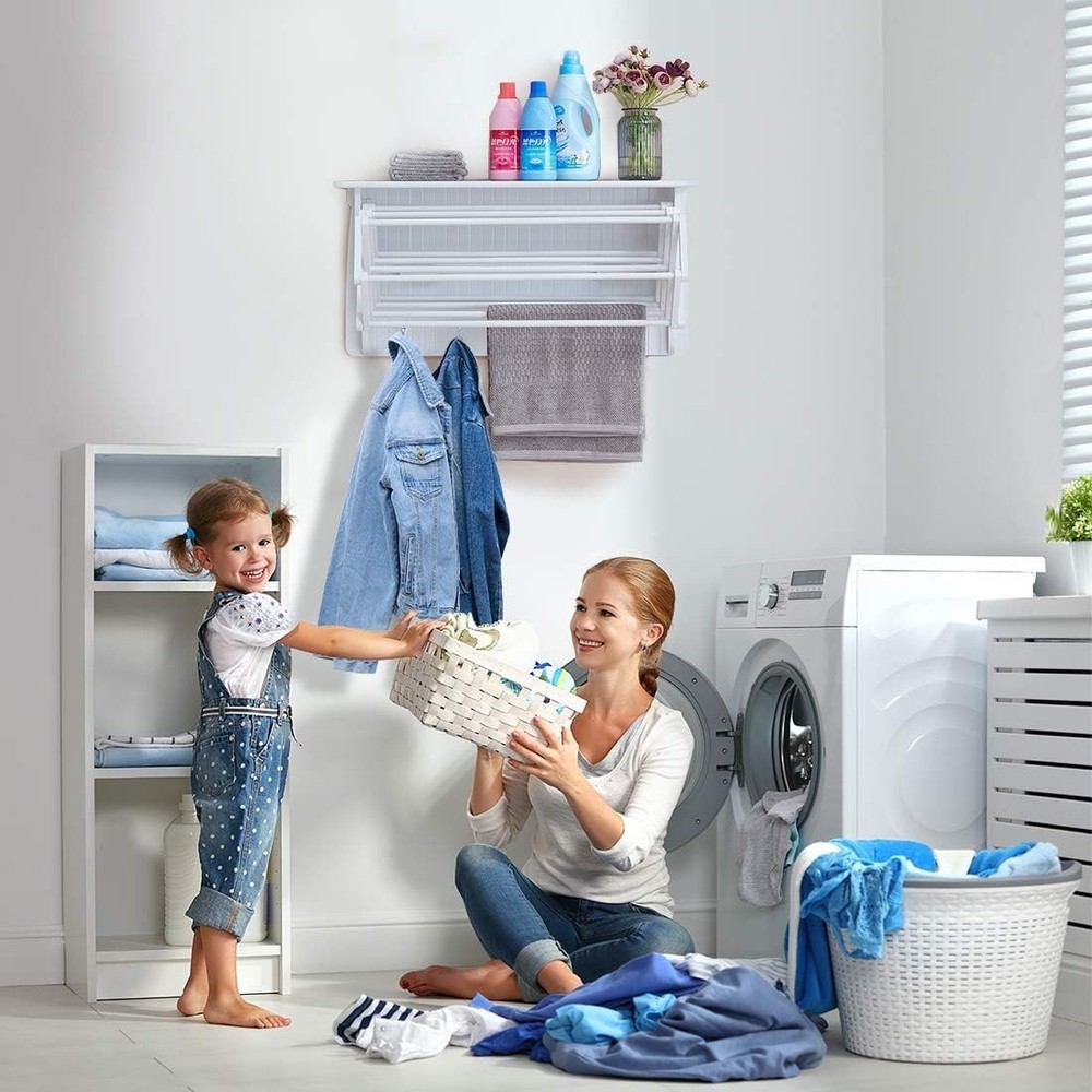 Retractable Accordion Drying Rack with Hooks - 10 Rods for Optimal Laundry Use