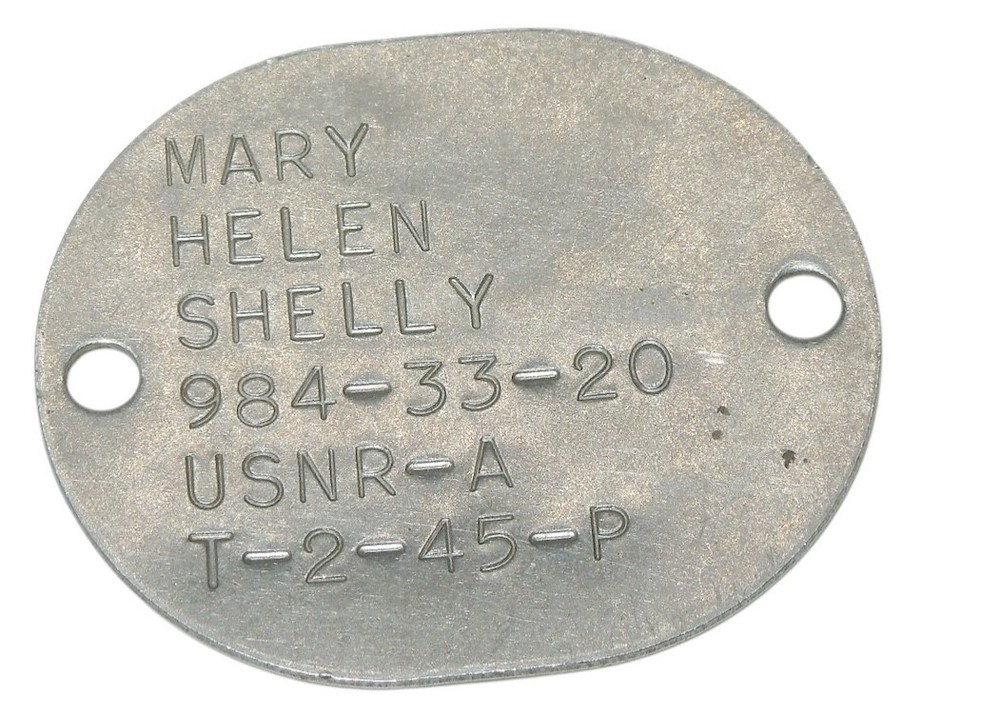 Original WWII US Navy WAVE Women's Dog Tag 1945 Mary Shelly CA3