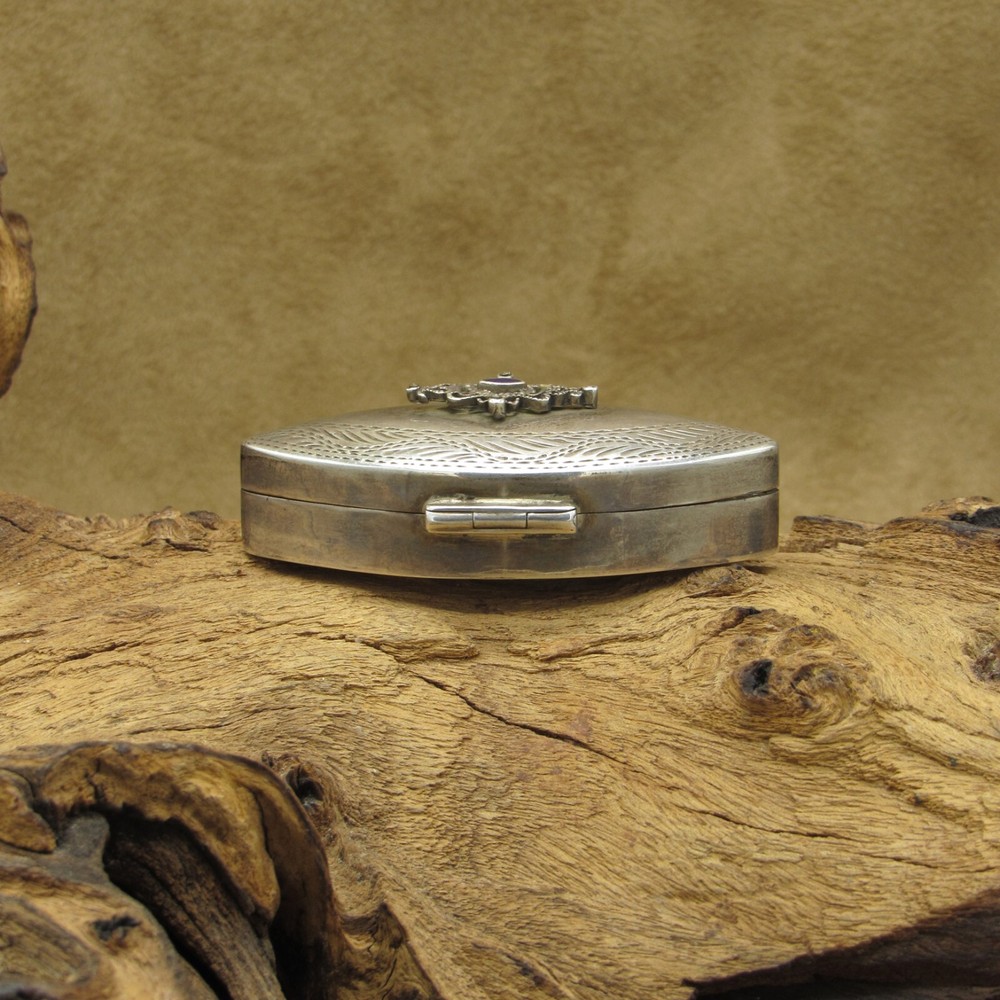 Intricate Sterling Silver Pillbox with Lapis Accent