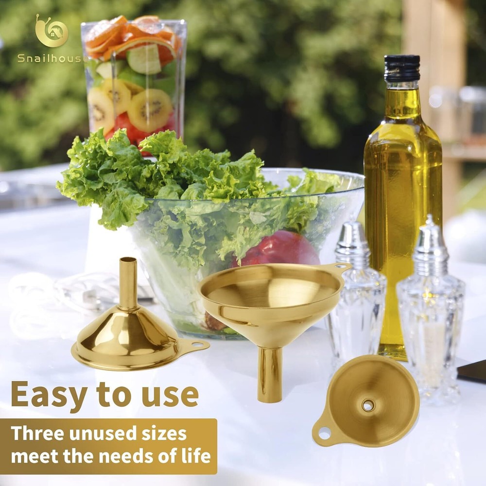 Mini Stainless Steel Funnels 3 Pack with Brush