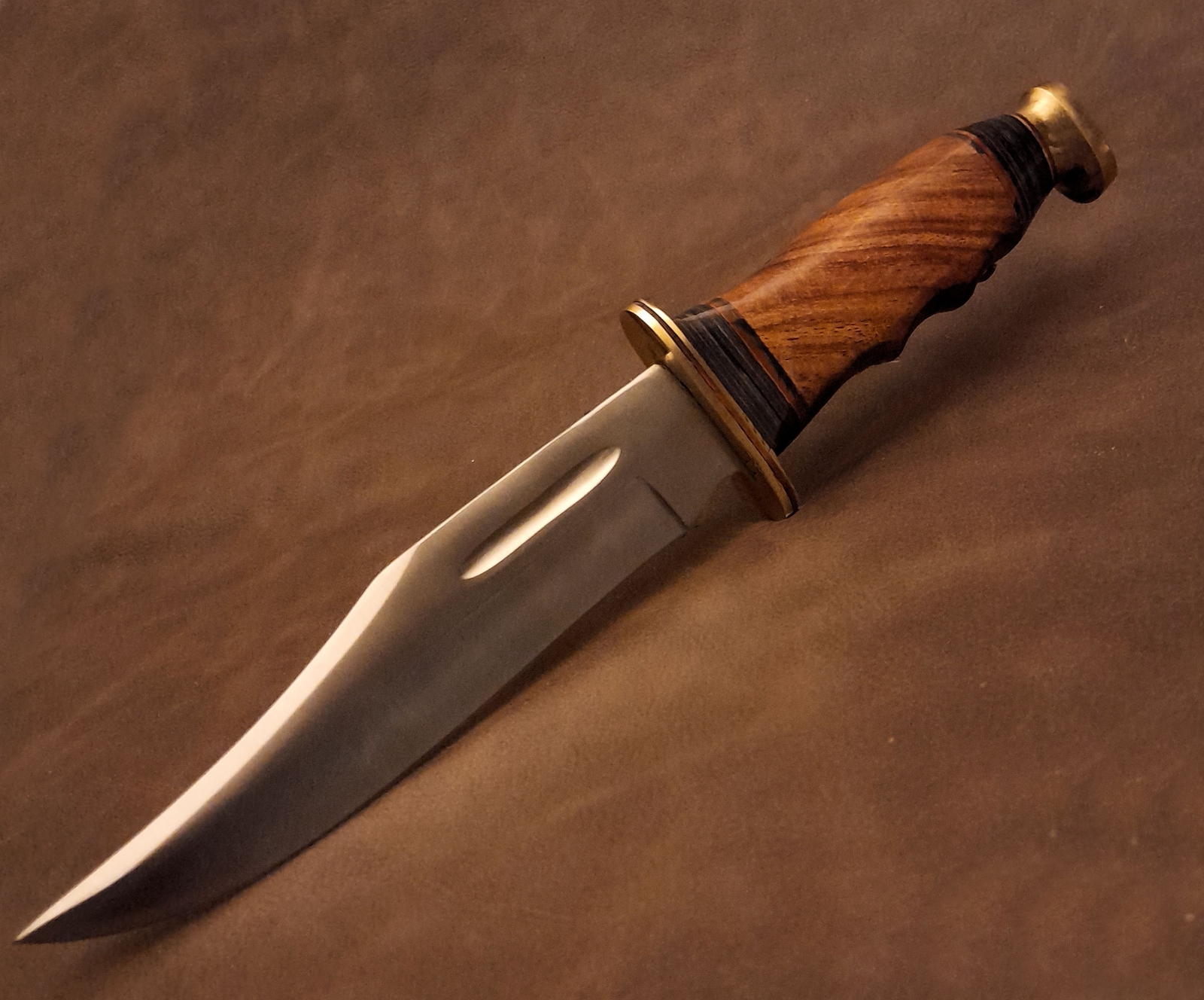 11.25" Real Figured Burl Walnut Hardwood Fixed Blade Bowie Hunter EDC Knife