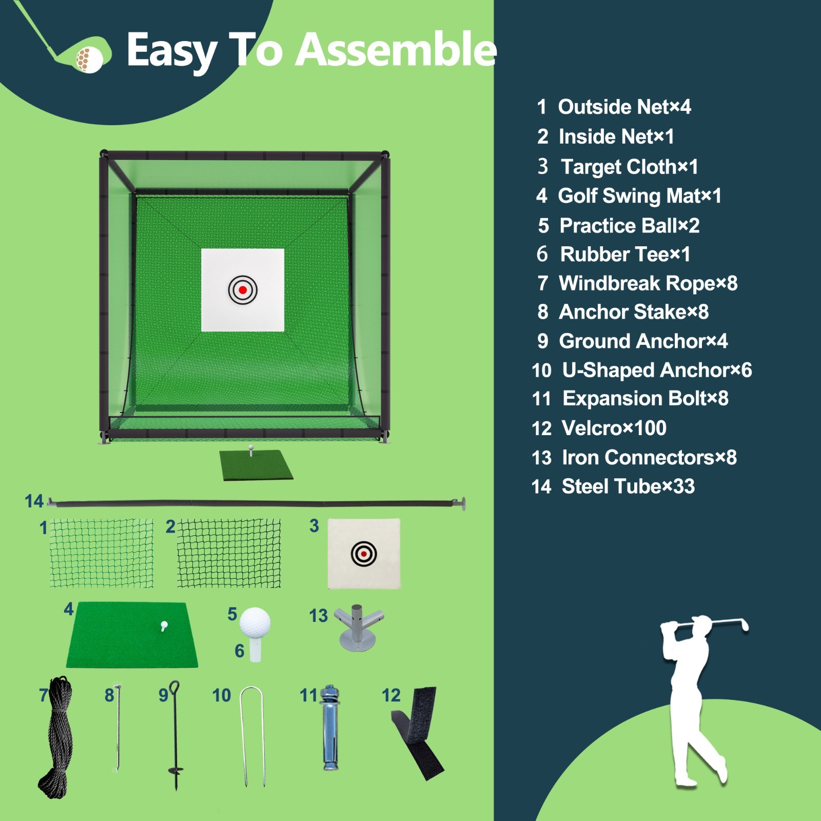 10x10x10ft Heavy-Duty Golf Hitting Practice Net with Target Cloth &Bag