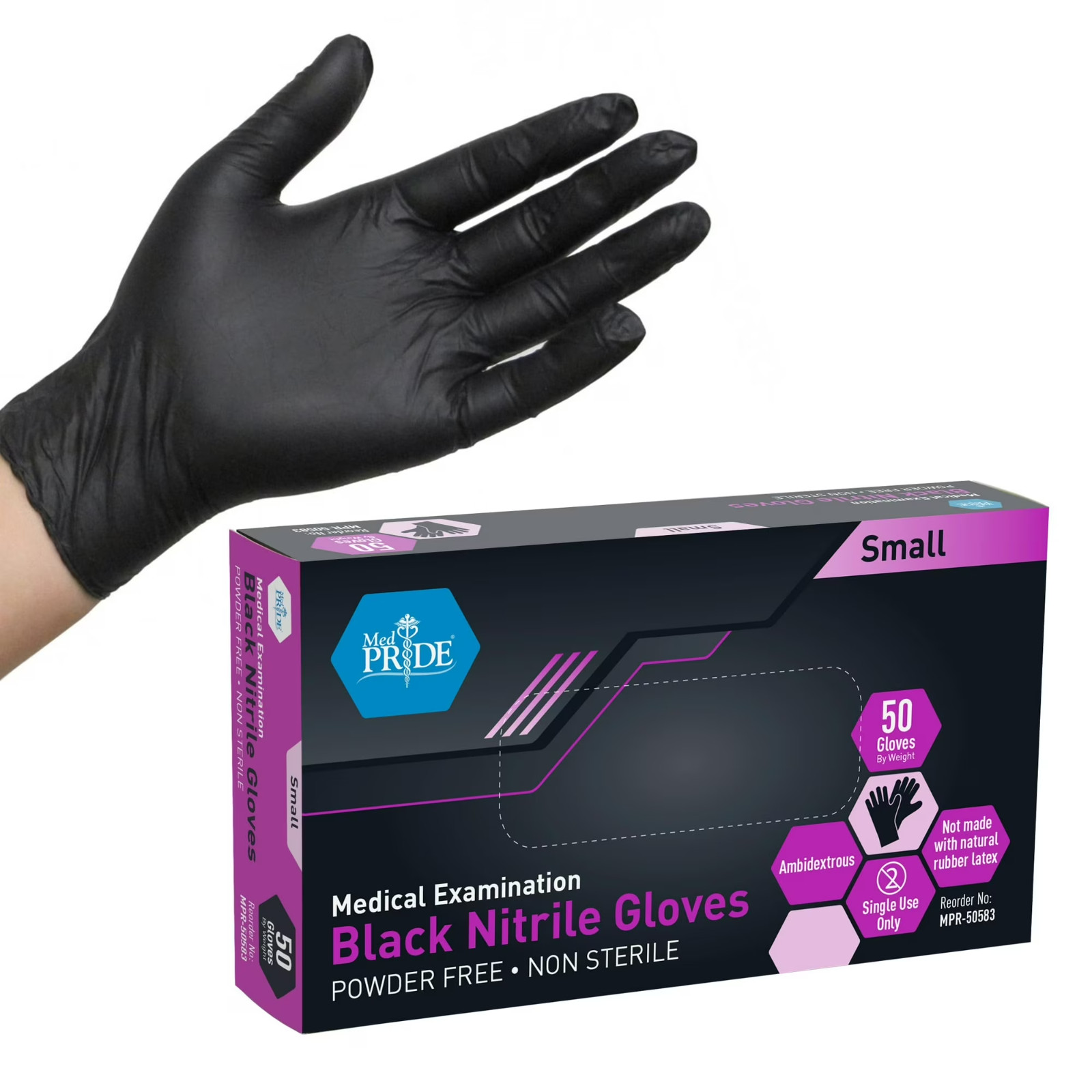 MED PRIDE Black 4 Mil Nitrile Exam Gloves Powder/Latex-Free Disposable 500–1000