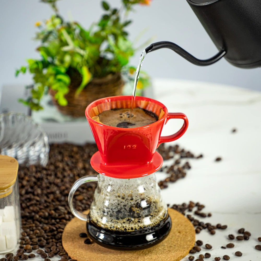 Pour Over Ceramic - Coffee Dripper Ceramic Coffee Maker with 3 Holes Flat Bot