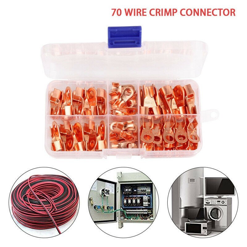 70pcs/Set Shrinkable Tubes Terminal Battery Cable Ring Lugs Crimp Connectors