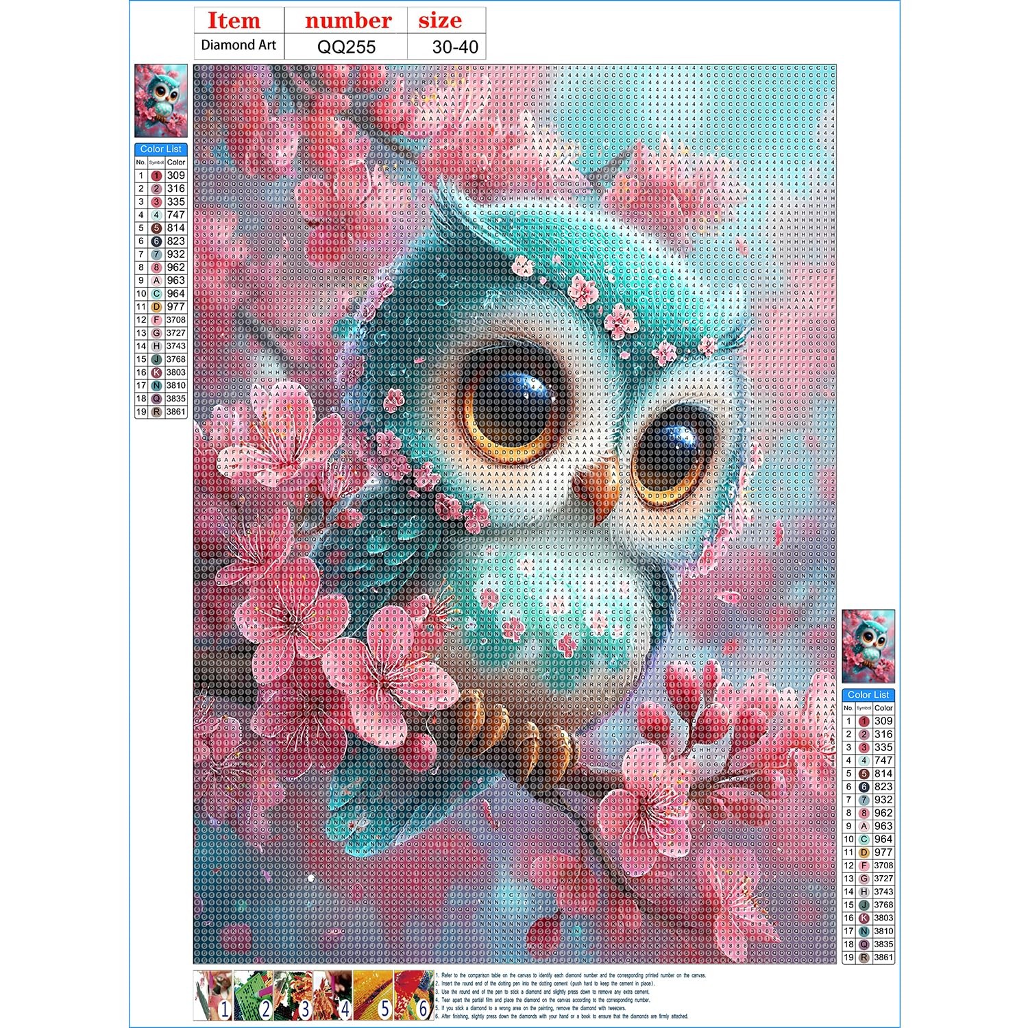 Baby Owl Diamond Painting Kits for Adults Beginners, 5D Flowers Diamond Art Kits