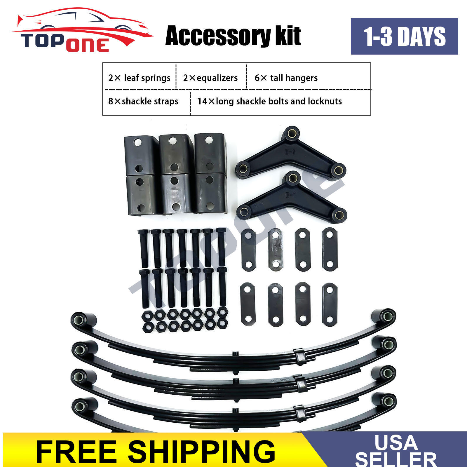 For 3500lb Tandem Trailer Axle Suspension Kit 1750lb 4 Leaf Springs + Hanger Kit