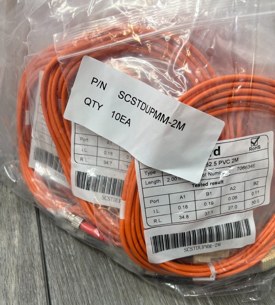 10pk SC/ST Duplex Multimode 62.5 PVC Fiber Patch Cable, Orange 2M each