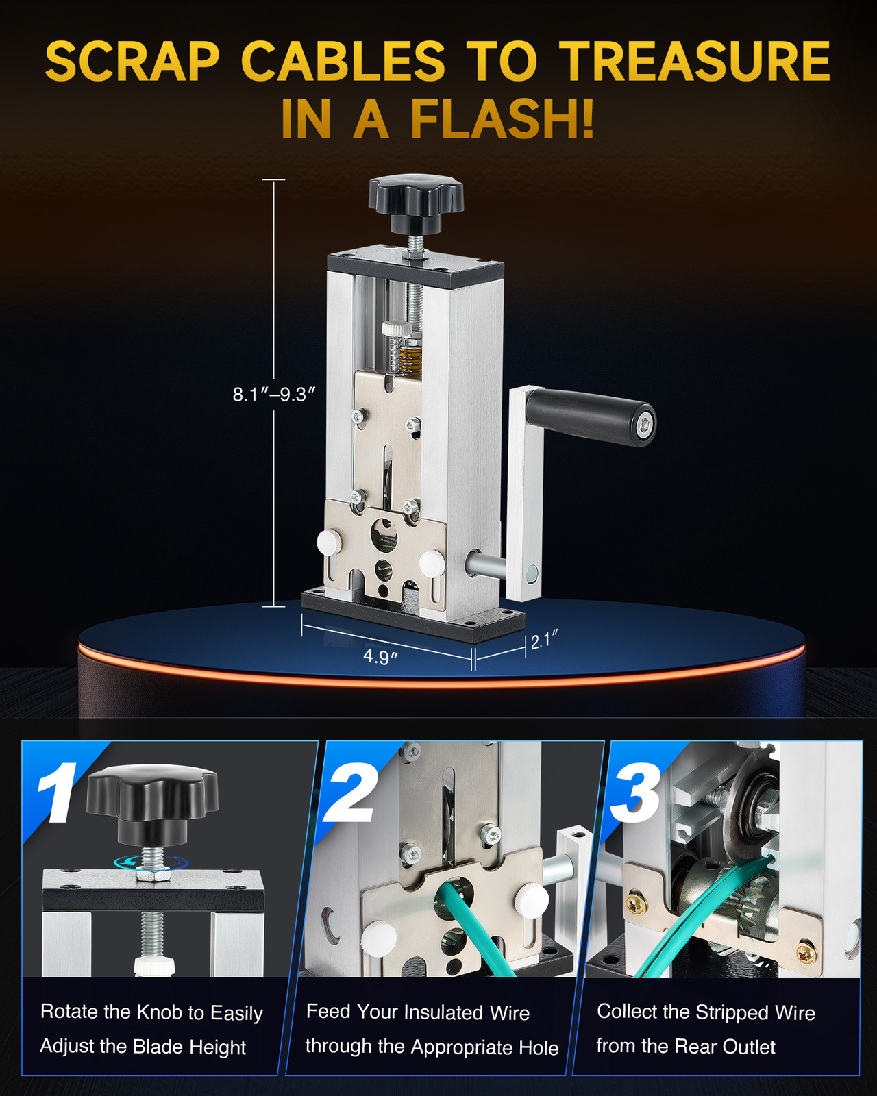 CREWORKS Manual Wire Stripping Machine 1.5-25 mm Cable Stripper Copper Recycling