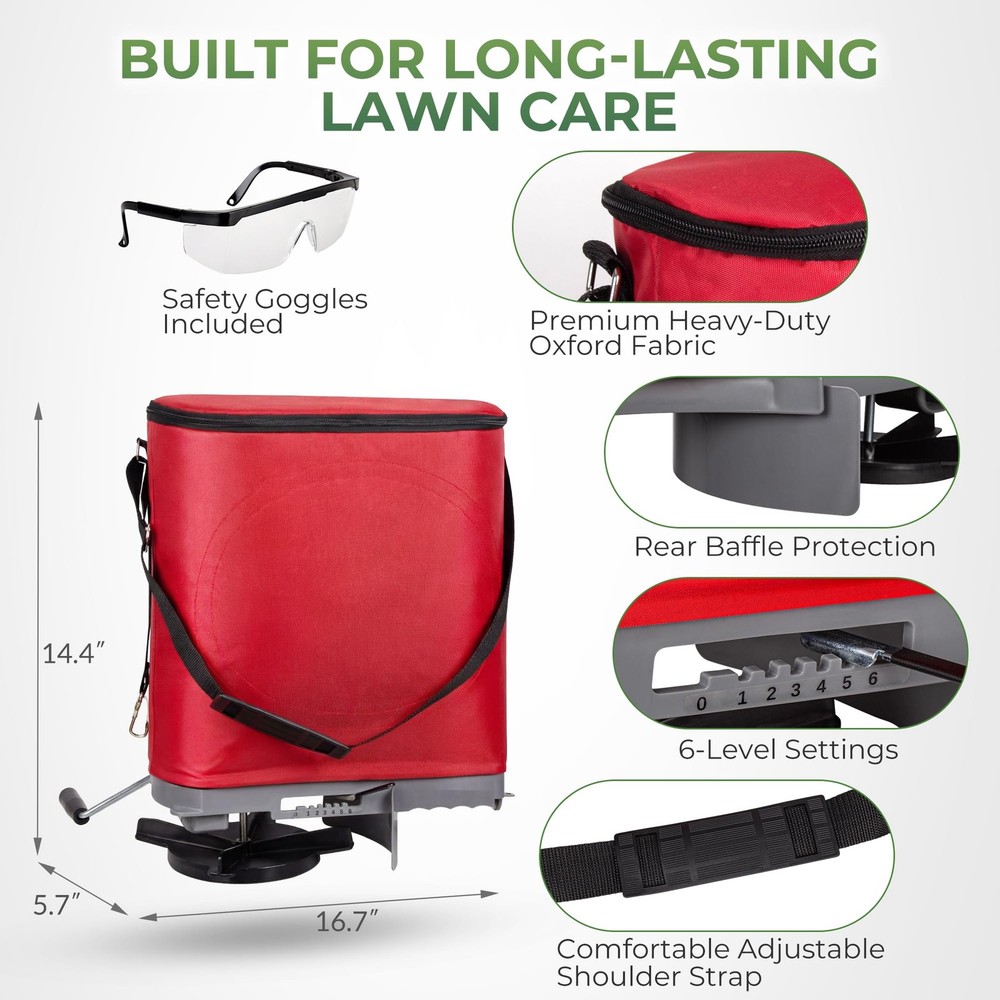 Walensee 25lb Handheld Seed Spreader Adjustable Flow Fertilizer Bag Shoulder ...