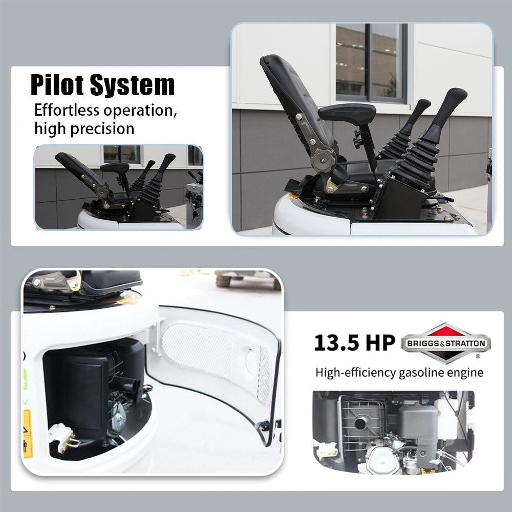 Mini Excavator 1Ton Pilot System Diggers B&S Engine with Attachments Auger Drill