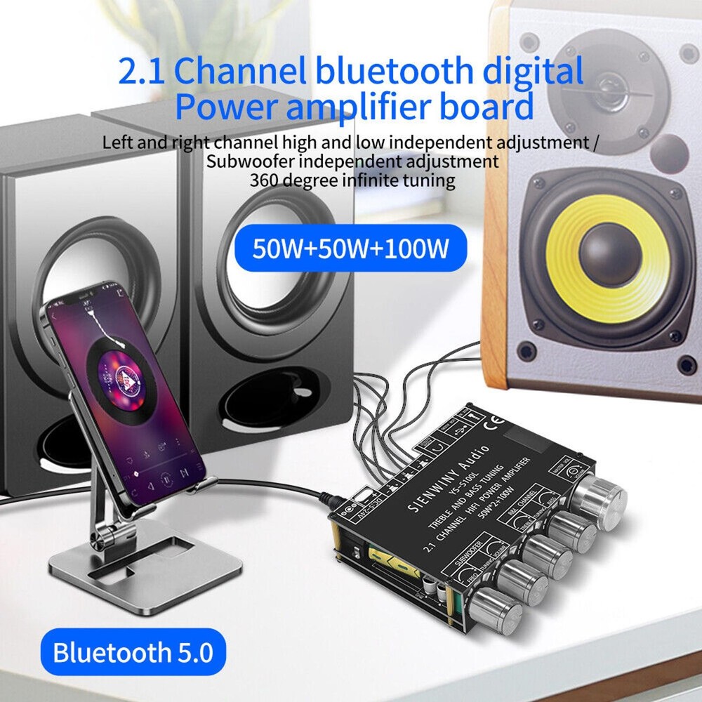 2.1CH HiFi Bluetooth5.0 Digital Power Amplifier Subwoofer Audio Amp Board Module