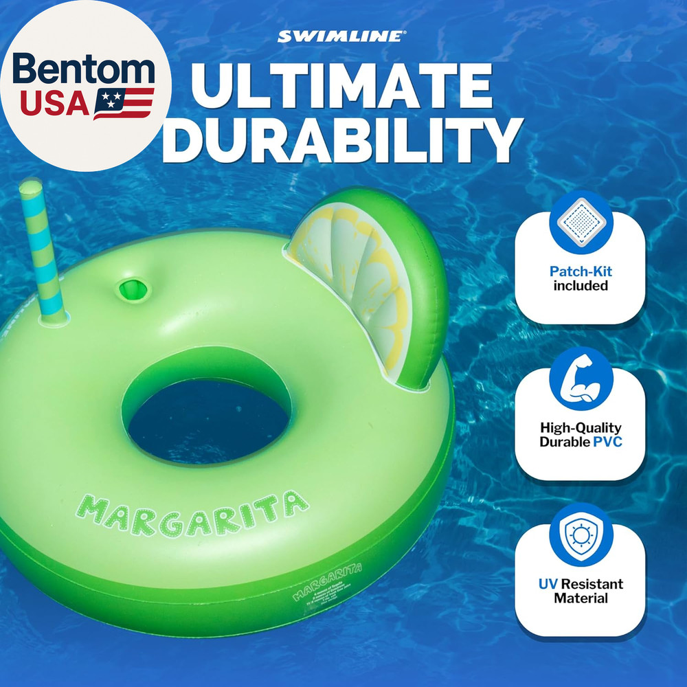 Margarita Pool Ring with Cupholder & Backrest – Inflatable Lounge Float with Fun