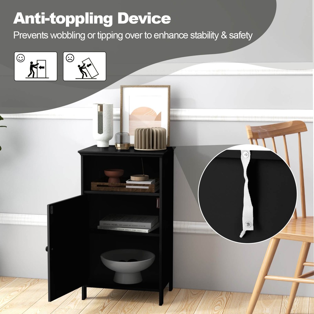 Bathroom Floor Storage Cabinet Side Table w/ Open Compartment & Adjustable Shelf