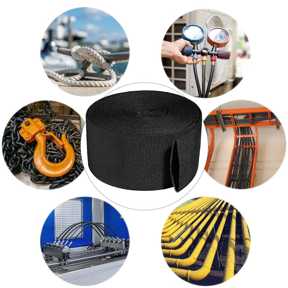 Nylon Protective Hose Sleeve Cable Chain Torch 2.5"-25ft, Black