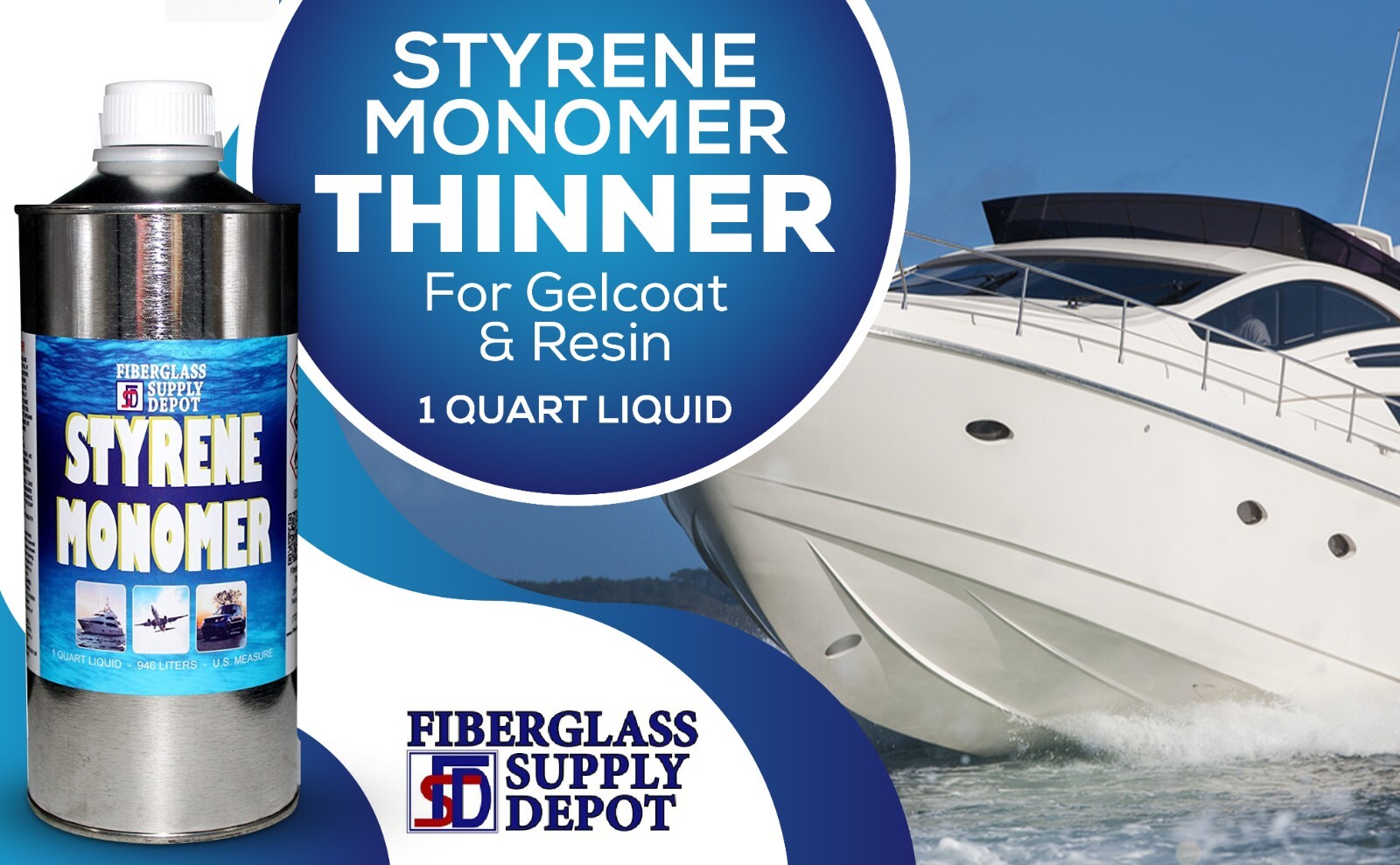 STYRENE MONOMER Resin/Gel Coat Thinner -BOAT-MARINE-PAINT-FIBERGLASS - Quart