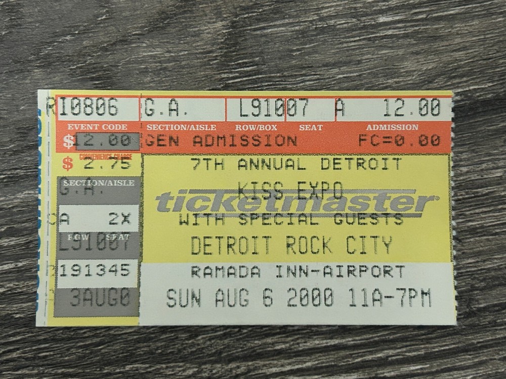 KISS DETROIT EXPO TICKET STUB w/ Detroit Rock City Band Aug 6 2000 Vintage Kiss