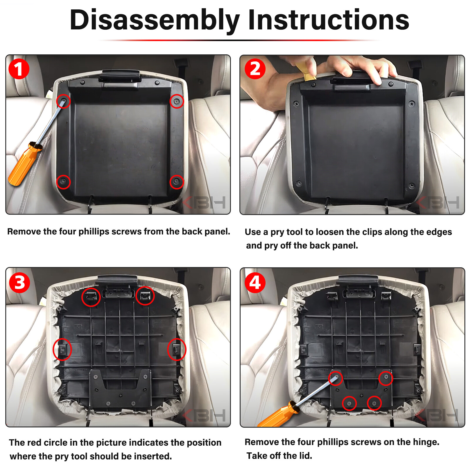 Fits 2009-2015 Honda Pilot Center Console Lid Armrest Replacement Cover Gray