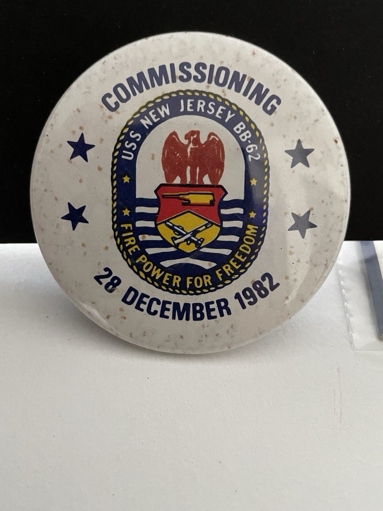 USS New Jersey BB-62 Commissioning Button DECEMBER 1982