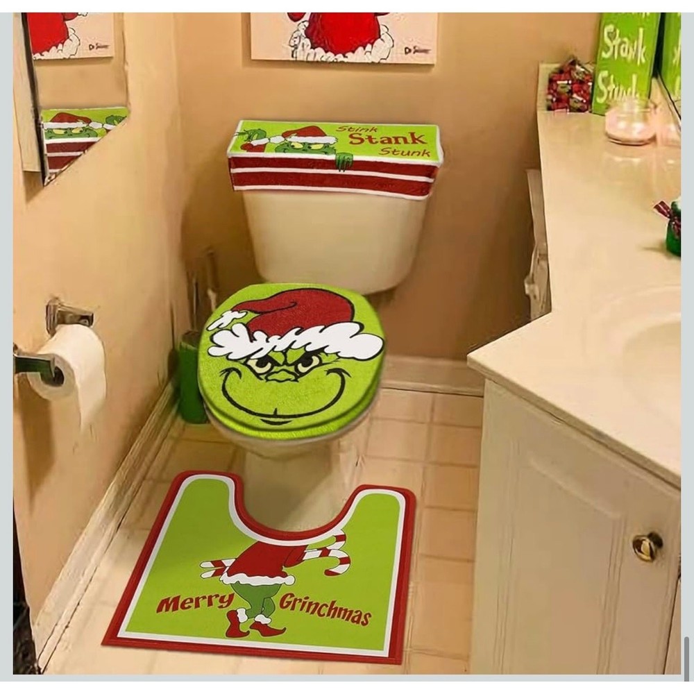 Grinch Christmas Bathroom Decor Set - 4-Piece