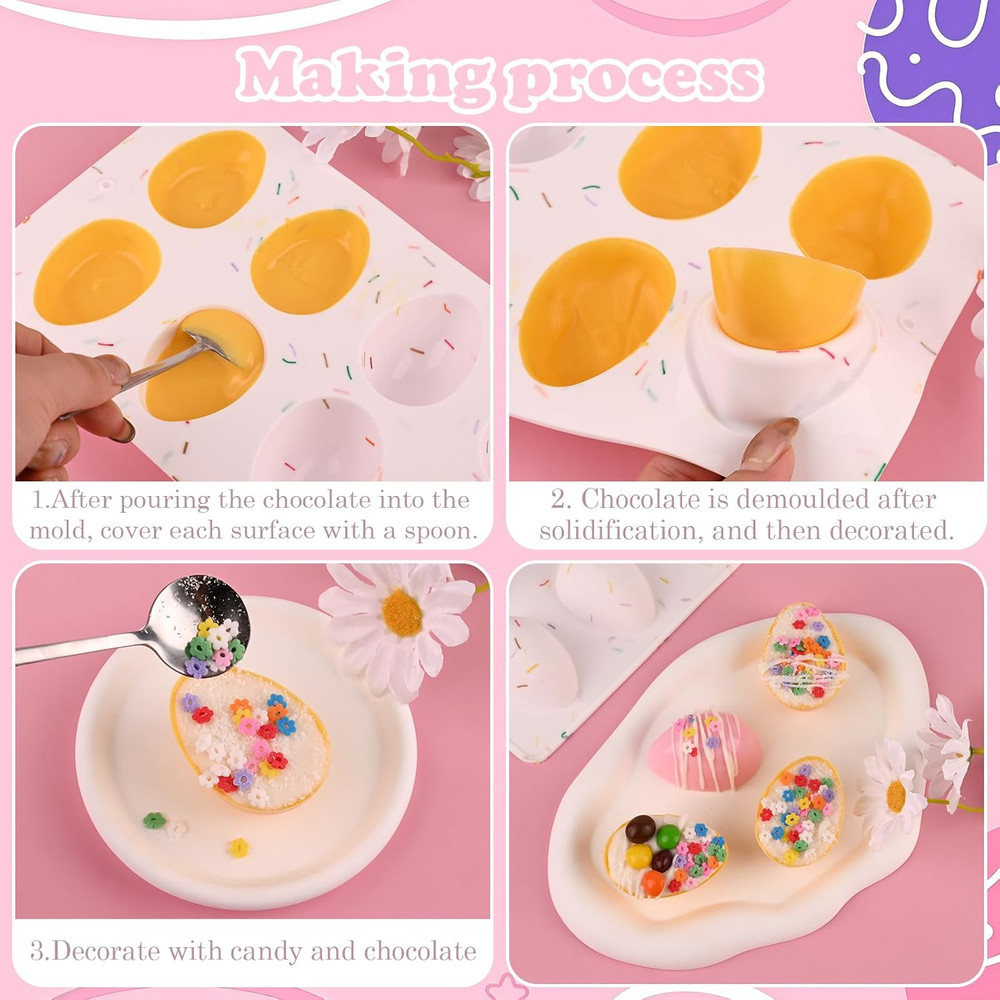 3pcs Silicone Egg Molds, 8-Cavity Egg Shape Pan for Cake, Candy & Jello Bake Set