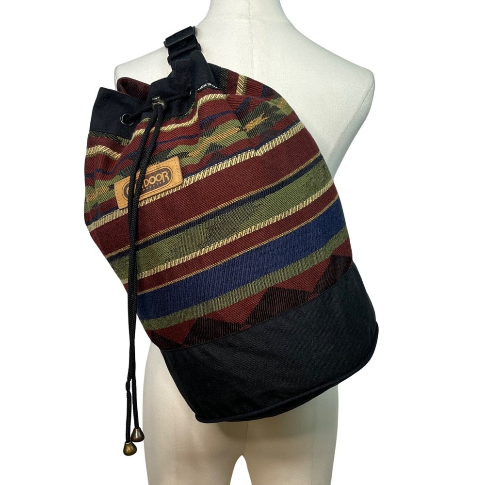Outdoor Products Black & Red Striped Pattern Canvas & Adjustable Strap Backpack