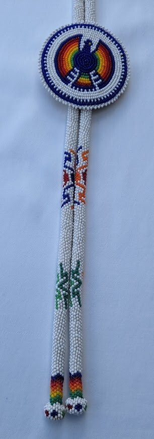 Native American style Beaded Thunderbird Rosette Bolo Tie