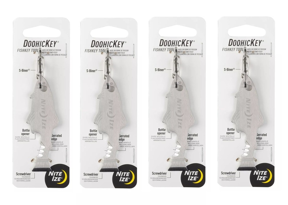 Nite Ize DoohicKey FishKey 4 Pack Key Tool Keychain Multi-Tool Fish Stainless