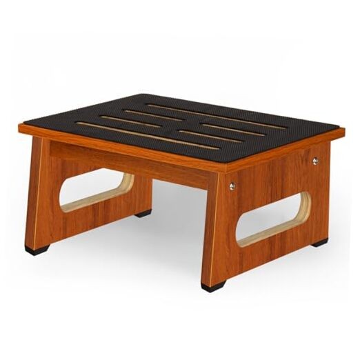One Step Stool for Bed, Wooden Step Stool with Non-Slip 6.9 Inch Rustic Brown
