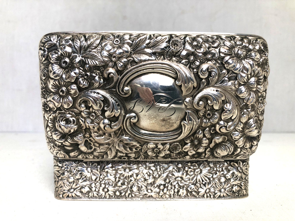 Antique Gorham Cluny Pattern Sterling Silver Rectangular Hinged Box, 177 Grams.