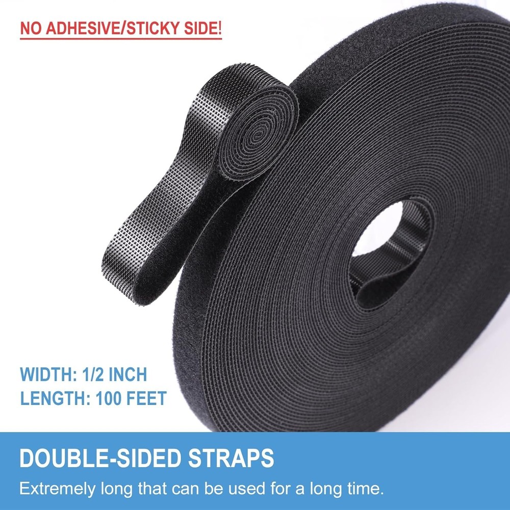 1/2in x 100ft Hook and Loop Roll | Double-Sided Strips, Self-Gripping Straps ...