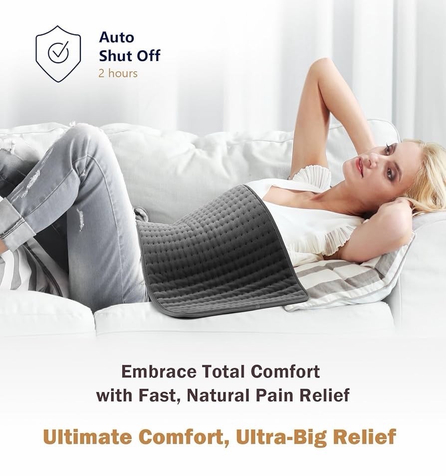 Extra Large Microplush Heating Pad 17”x33” for Back Neck Pain Relief, 6 Heat